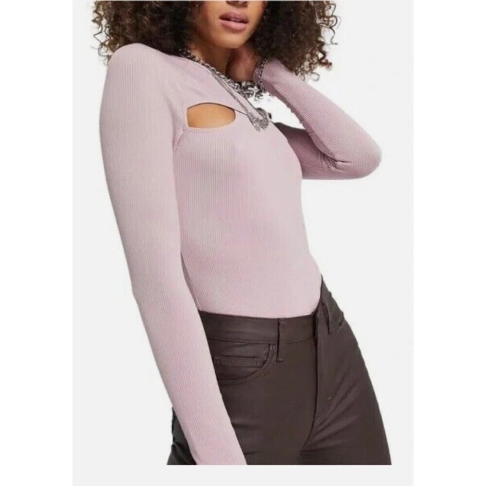 New TOPSHOP Cutout Long Sleeve Bodysuit Women Size 4-6 Lavender - Picture 8 of 10